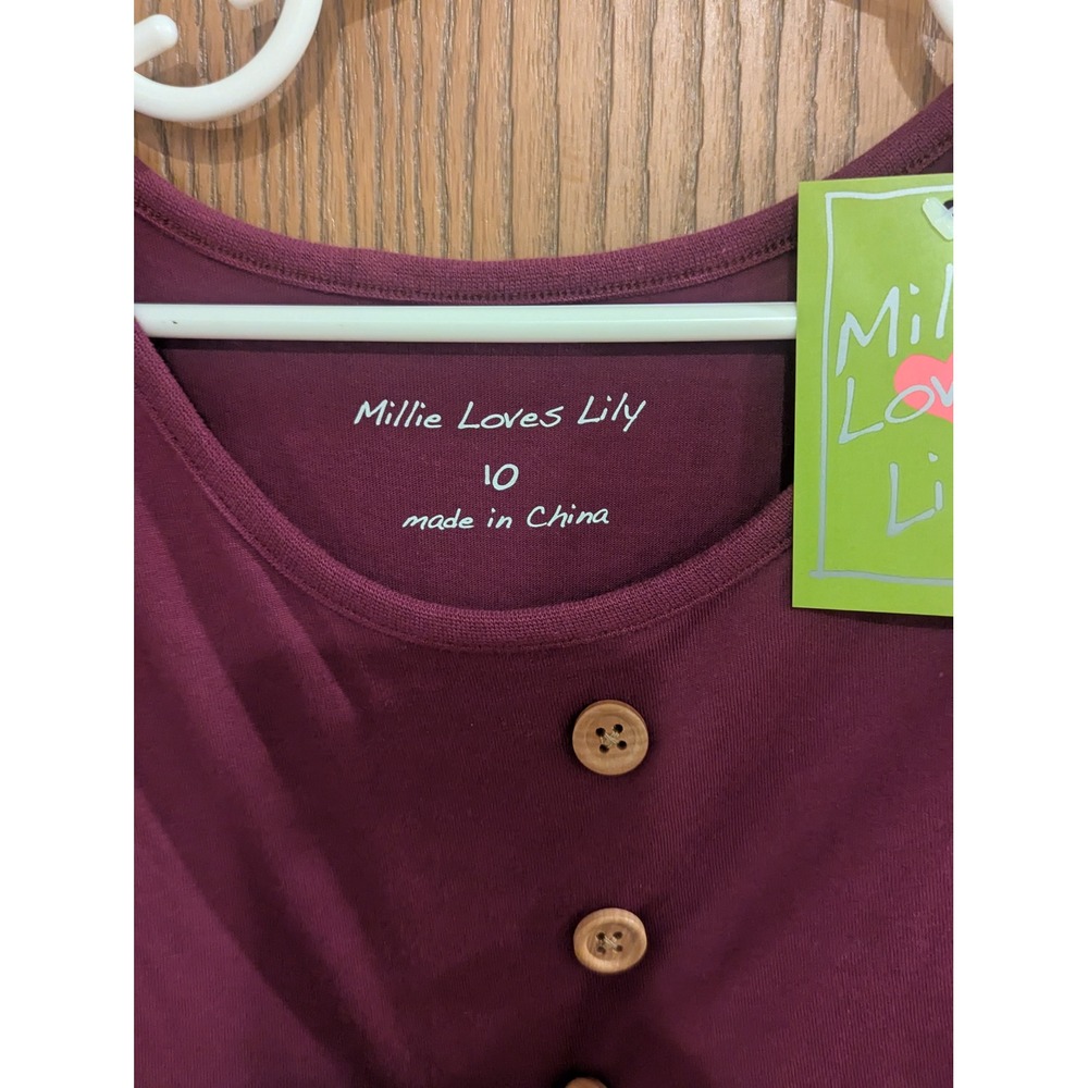NWT Millie Loves Lily Girls Plum Purple Cotton Flutter Sleeve Ruffle Top Size 10 - Picture 2 of 7